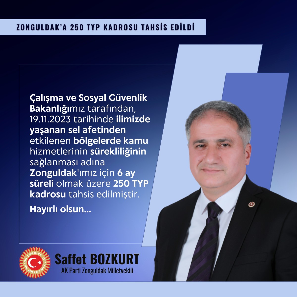 Milletvekili Bozkurt duyurdu: 250 kişiye istihdam müjdesi
